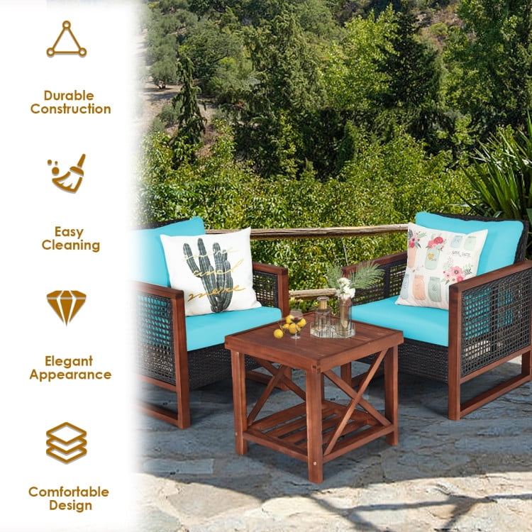 Aimee Lii 3 Pieces Patio Rattan Furniture Set with Washable Cushion and Acacia Wood Tabletop, Small Patio Set, B-Turquoise Aimee Lii 3 Pieces Patio Rattan Furniture Set with Washable Cushion and Acacia Wood Tabletop, Small Patio Set, B-Turquoise