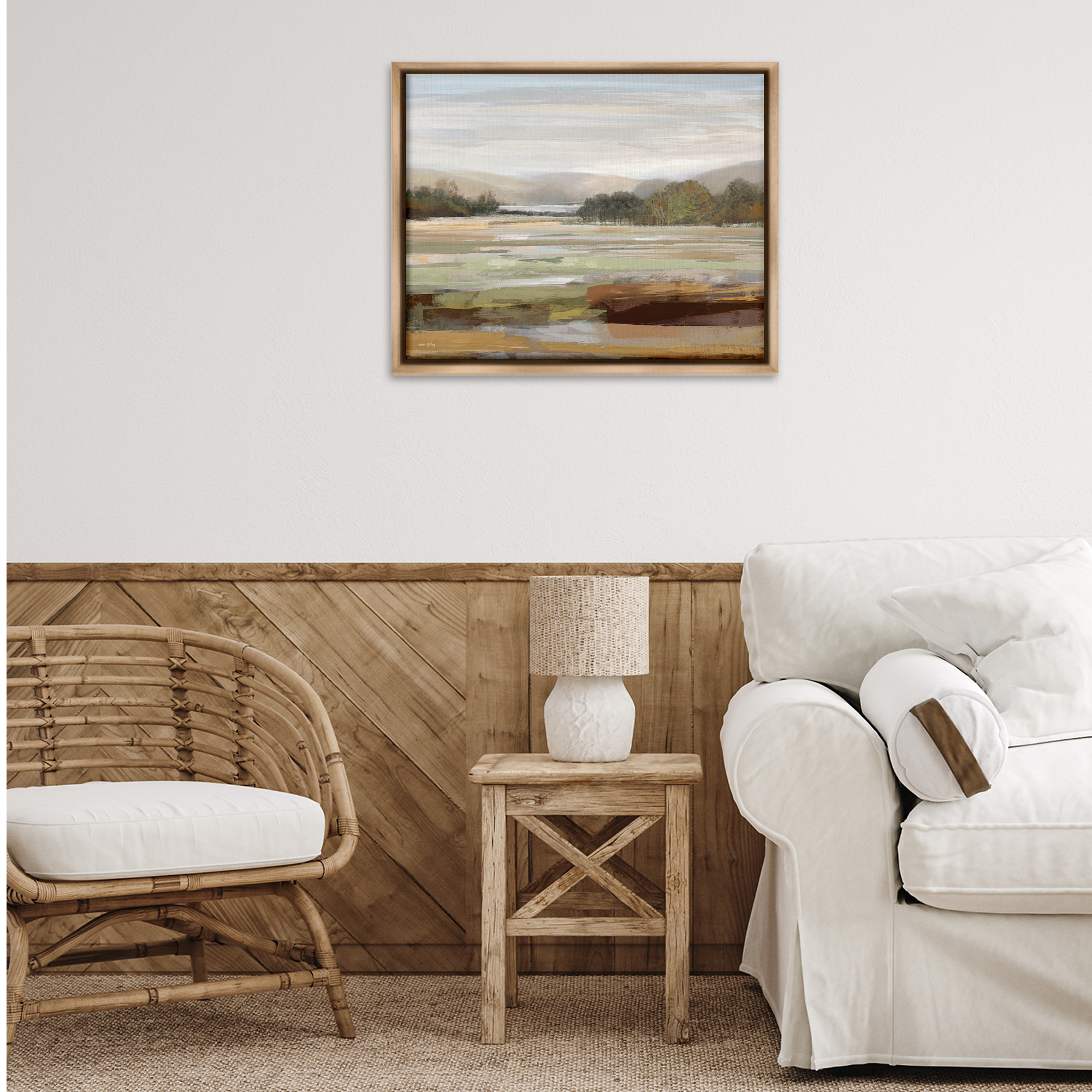 Stupell Industries Idyllic Countryside View Landscape & Nature Painting Brown Floater Framed Canvas Art Print Wall Art, 31 x 25