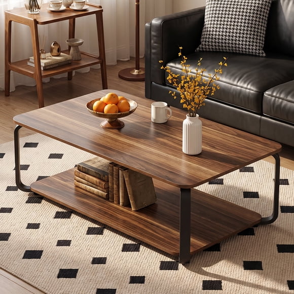 Mesa de Centro Moderna de Madera Natural Grain con Repisa Inferior – Estilo Contemporáneo para Sala de Estar Oficina