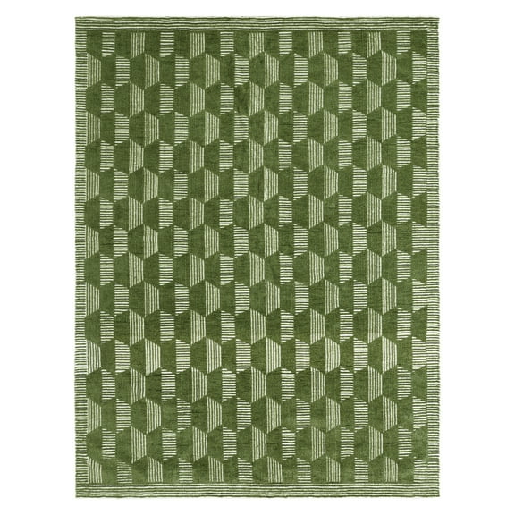Beautiful Tufted Thyme Green Geometric Stripe Indoor Area Rug by Drew Barrymore, 8' x 10'