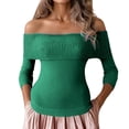 thumbnail image 5 of DHFJKG Off Shoulder Sweaters For Women Sexy Slim Fit Knit Long Sleeve Pullover Fashion Solid Color Spring Fall Soft Tops, 5 of 5