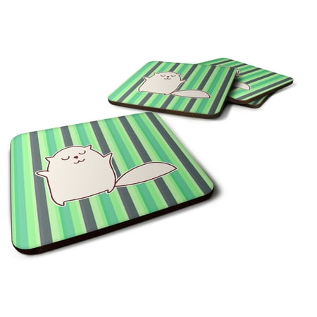 

Carolines Treasures BB6856FC Cat Green Stripes Foam Coaster Set of 4 3 1/2 x 3 1/2 multicolor