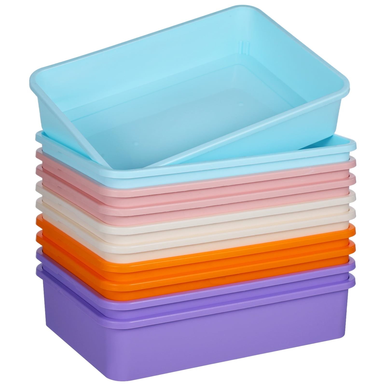 10 PCS Flat Storage Trays, Daily Items Organizer Bins Trays for Classroom Art Activity Plastic Stackable Trays File Organizers for School Office Teacher Book Organization