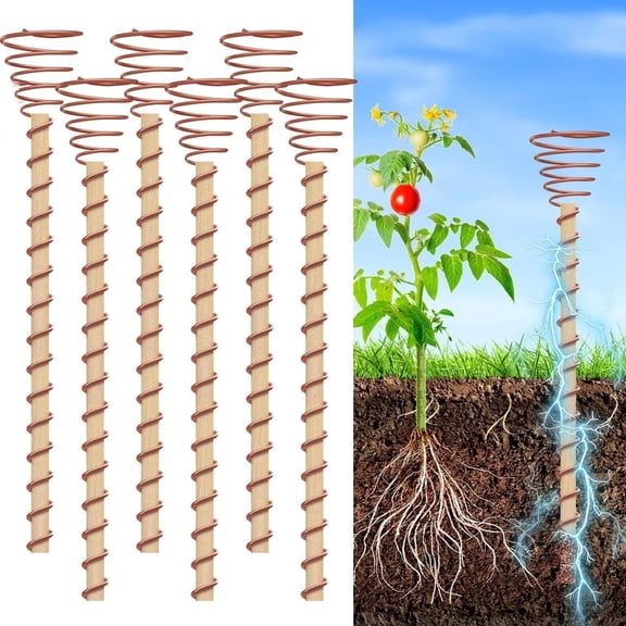 6PCs Electroculture Copper Garden Stakes with 12-Inch Gardening Antenna for Vegetables, Utilizes Low Voltage to Stimulate Plant Growth Without Fertilizer, Durable Copper-Coated Support Stakes
