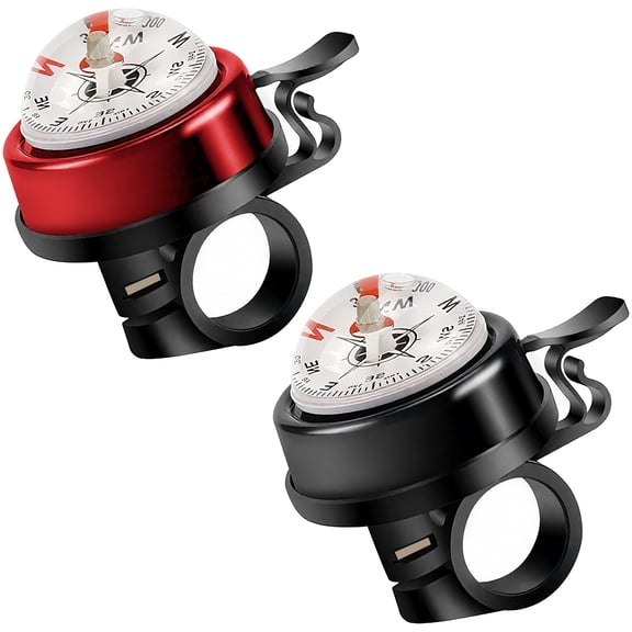 Merdia Aluminum Alloy Bicycle Bell, Compass Bell for Bike Loud and Clear Sound Bike Horn Fit 22.2 mm for Bike Handlebars Red&Black 2 PCS