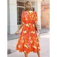 thumbnail image 3 of Women'S V Neck Floral Dress Summer 2025 Trendy Pleated Boho Flowy Puff Sleeve Maxi Dress Orange Color L, 3 of 4