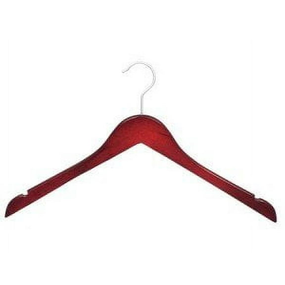Wood Top Hanger, Box of 50 Space Saving 17 Inch Flat Wooden Hangers w/ Cherry Finish & Brushed Chrome Swivel Hook & Notches for Shirt Jacket or Dress by International Hanger
