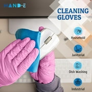 Hand-E Nitrile Gloves (L) 200 Count - Disposable, Pink, Powder and Latex Free Gloves