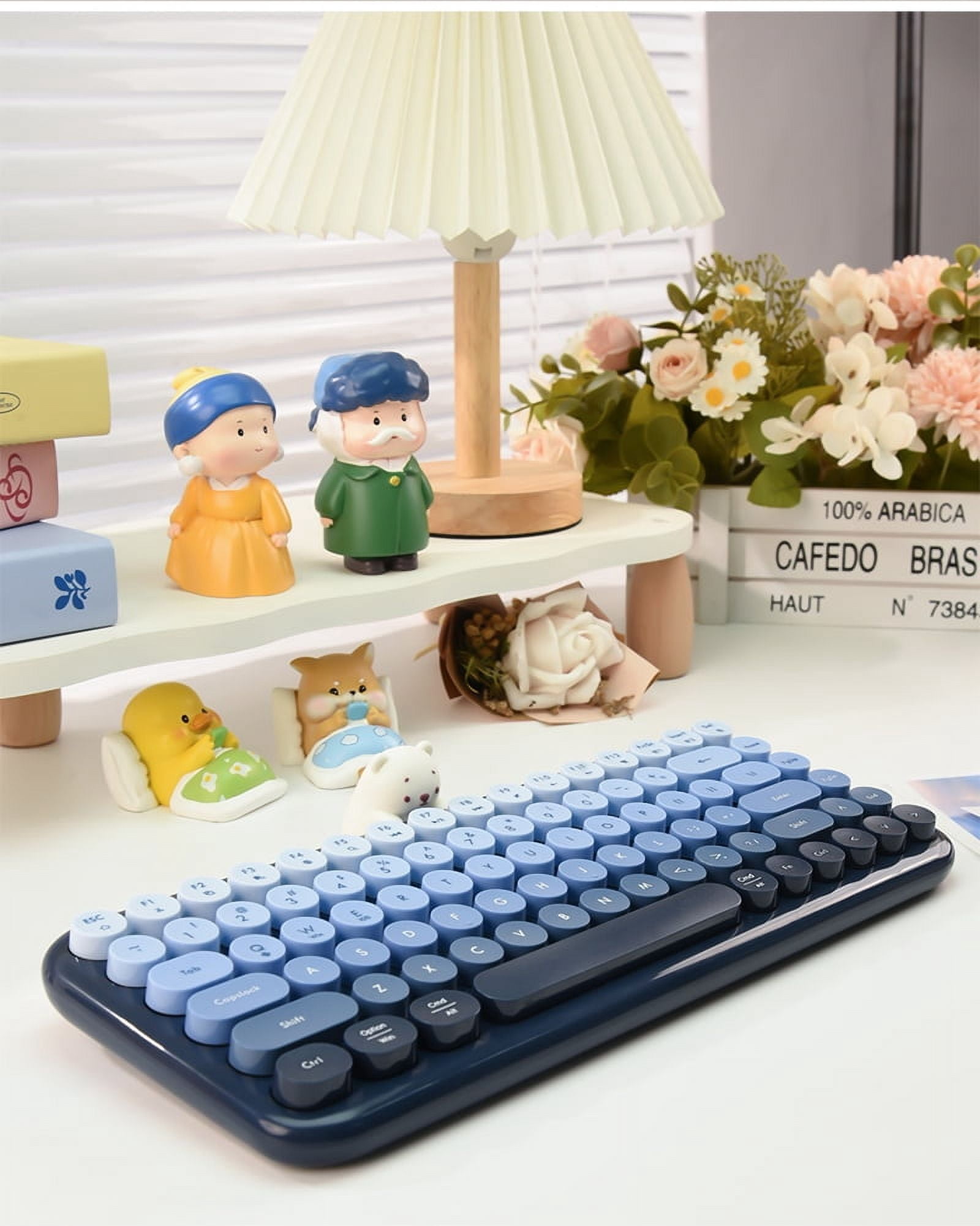 HOCO Bluetooth Wireless Dual-Mode Keyboard 84 Keys Compatible with Windows/Mac/Android, Includes USB Receiver & Type-C Adapter(Blue)