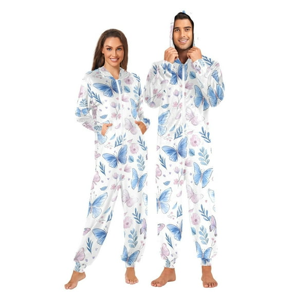 joogoo Butterfly Floral Unisex Adults Onesies Pajamas Jumpsuits L