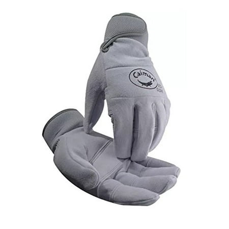 Caiman Leather (2905-5 Pearl Gray Deer Split Leather Glove with Patched Palm, Medium/Large, Genuine American deersplit leather, Fleece lined By)