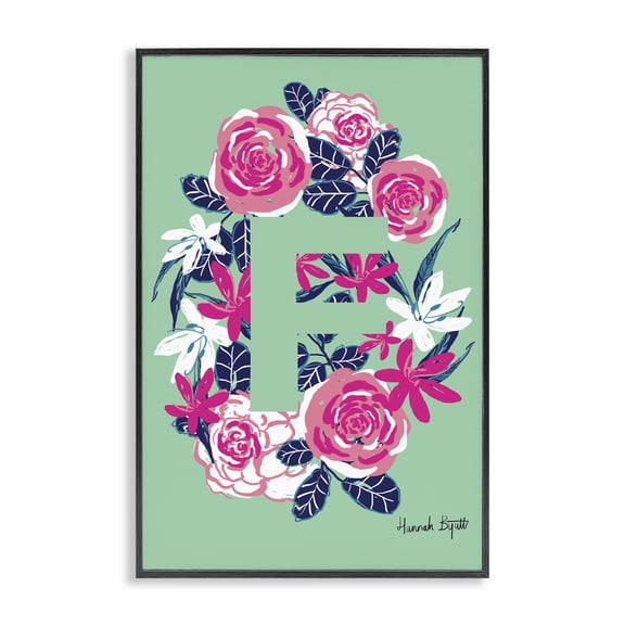 Stupell Industries Bohemian Floral Bloom Letter F Black Framed Giclee Art, 12 x 18, by Hannah Byatt