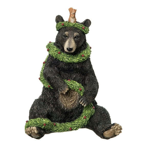 Black Bear Christmas And Holiday with Squirrel and Garland Figure Figurine Decor Decoration