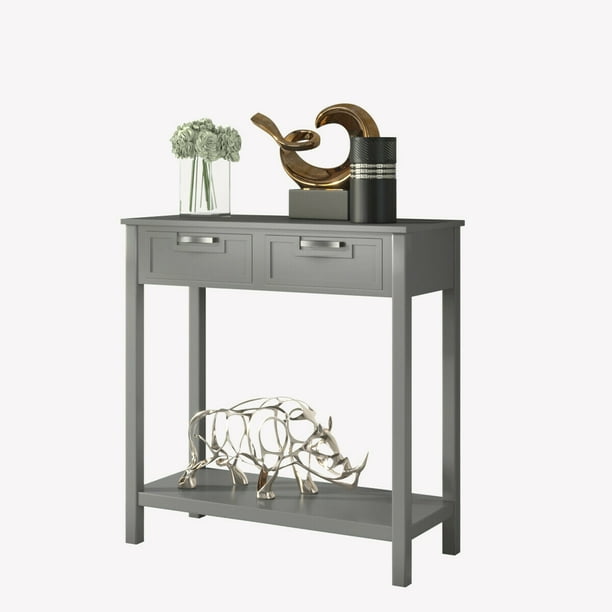 Gymax Accent Console Table Entryway Sofa Foyer Storage Shelf With 2 Drawers Gray Com Gymax Accent Console Table Entryway, Gray Sofa Table With Storage