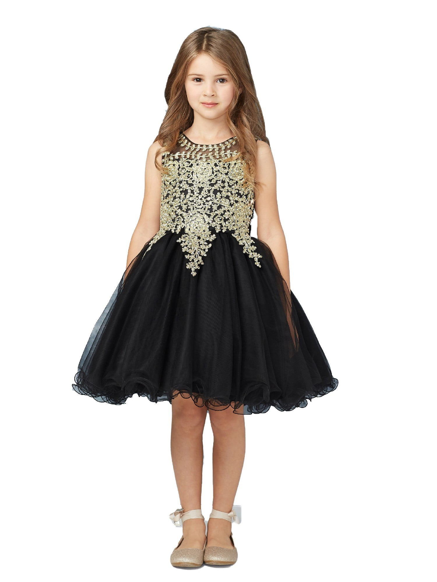 Tip Top Kids Tip Top Kids Little Girls Black Gold Lace Tulle Short
