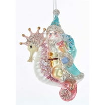 Kurt Adler Old World Santa Riding Pink Seahorse Holiday Ornament Glass
