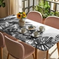 thumbnail image 3 of Grey Black Leaves Table Cloths for 3 Foot Rectangle Tables, Summer Botanical Watercolor Leaf Patio Waterproof Elastic Fitted Tablecloths, Washable Rectangular Table Cover for Camping, 3 of 8