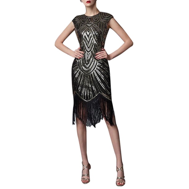 Vestido vintage con lentejuelas y borlas para mujer de los años 20 - Disfraz gótico de fiesta para tallas grandes - Ropa sexy y casual para salir por la noche