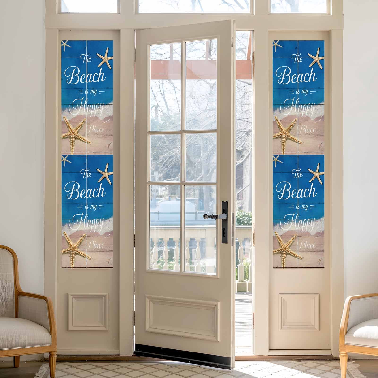 The Beach Is My Happy Place Window Privacy Film, Summer Starfish Beach Board Frosted Glass Window Clings Static Cling UV Heat Blocking Reusable Door Sticker for Bathroom 29.5 x 118 Inch