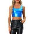 thumbnail image 1 of INSPIRAR CHIC Top sin mangas para mujer U Cuello Fiesta Ropa de Club Holográfico Brillante Metálico Top Corto XL Azul Real, 1 of 6