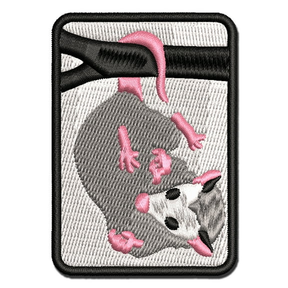 Opossum Hanging from Tail Applique Multi-Color Embroidered Iron-On Patch - 2.5 Inch Small
