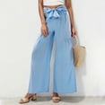 thumbnail image 2 of Clean Women Baggy Stretchy Wide Leg Pants Elastic High Waist Trousers Causal High Waisted Cotton Pantaloons Adjustable Bow Lace-Up Trousers Loose Flowy Beach Pant, 2 of 7