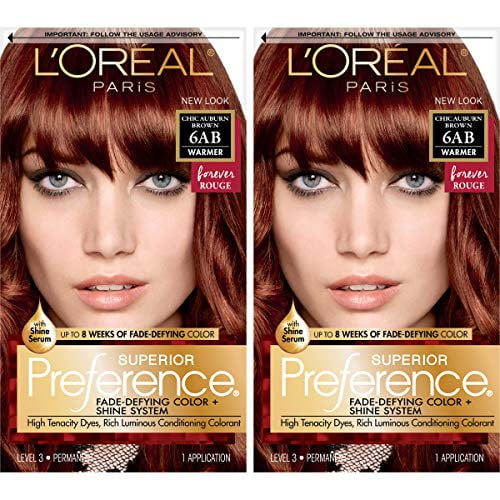 L'Oreal Paris Superior Preference Fade-Defying + Shine Permanent Hair Color, 6AB Chic Auburn Brown, Pack of 2, Hair Dye L'Oreal Paris Superior Preference Fade-Defying + Shine Permanent Hair Color, 6AB Chic Auburn Brown, Pack of 2, Hair Dye