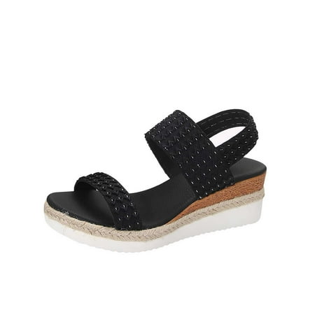 

Lovskoo 2024 Women s Wedge Espadrille Sandals Summer Bohemian Shoes Open Toe Comfortable Ankle Strap High Heel Wedges Dressy Shoes Black