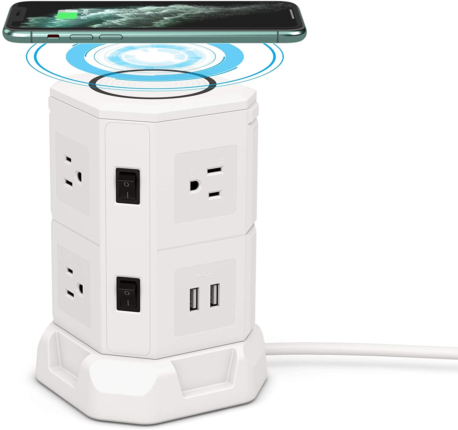 Desktop Power Tower,Surge Protector Power Strip Tower, 7 AC Outlet & 2