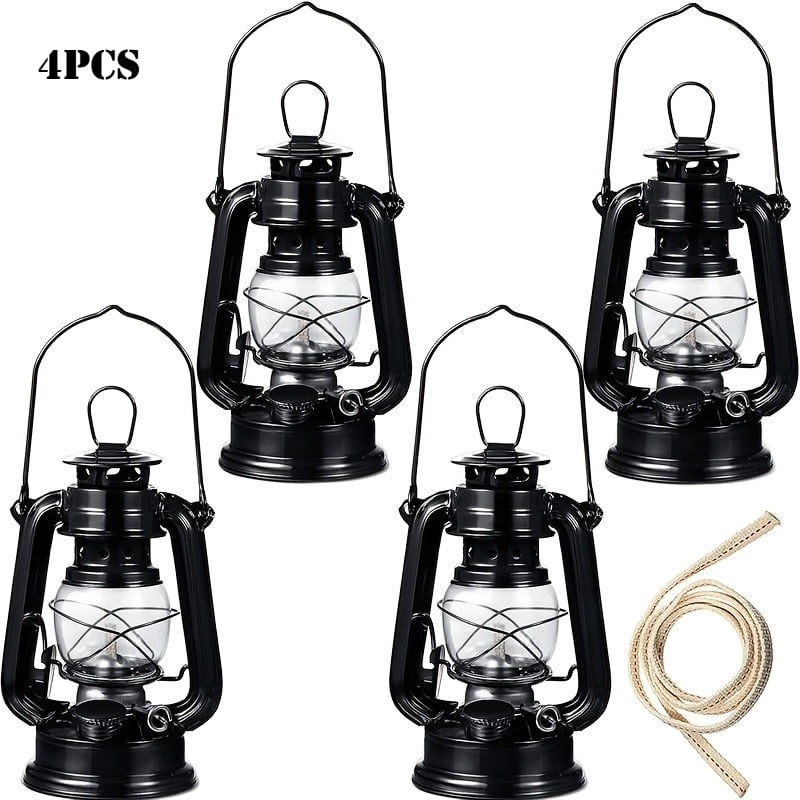 4 Pcs Black Hurricane Oil Lantern,3.7 x 7.5 Inch Portable Vintage Kerosene Lamp with Carry Handle Replacement Wick,Suitable for Emergency Camping Hiking Indoor Outdoor Party Decor