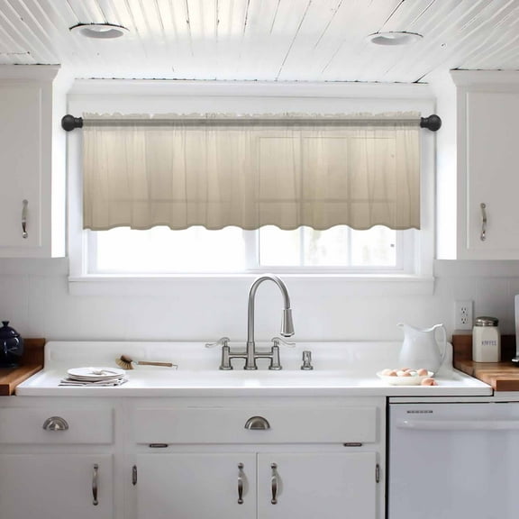 Brown Beige Valance Curtains for Kitchen/Living Room/Bathroom/Bedroom Window, Gradient Monochrome Modern Country Rod Pocket Small Topper Half Short Window Curtains Voile Sheer Scarf 60"x18"