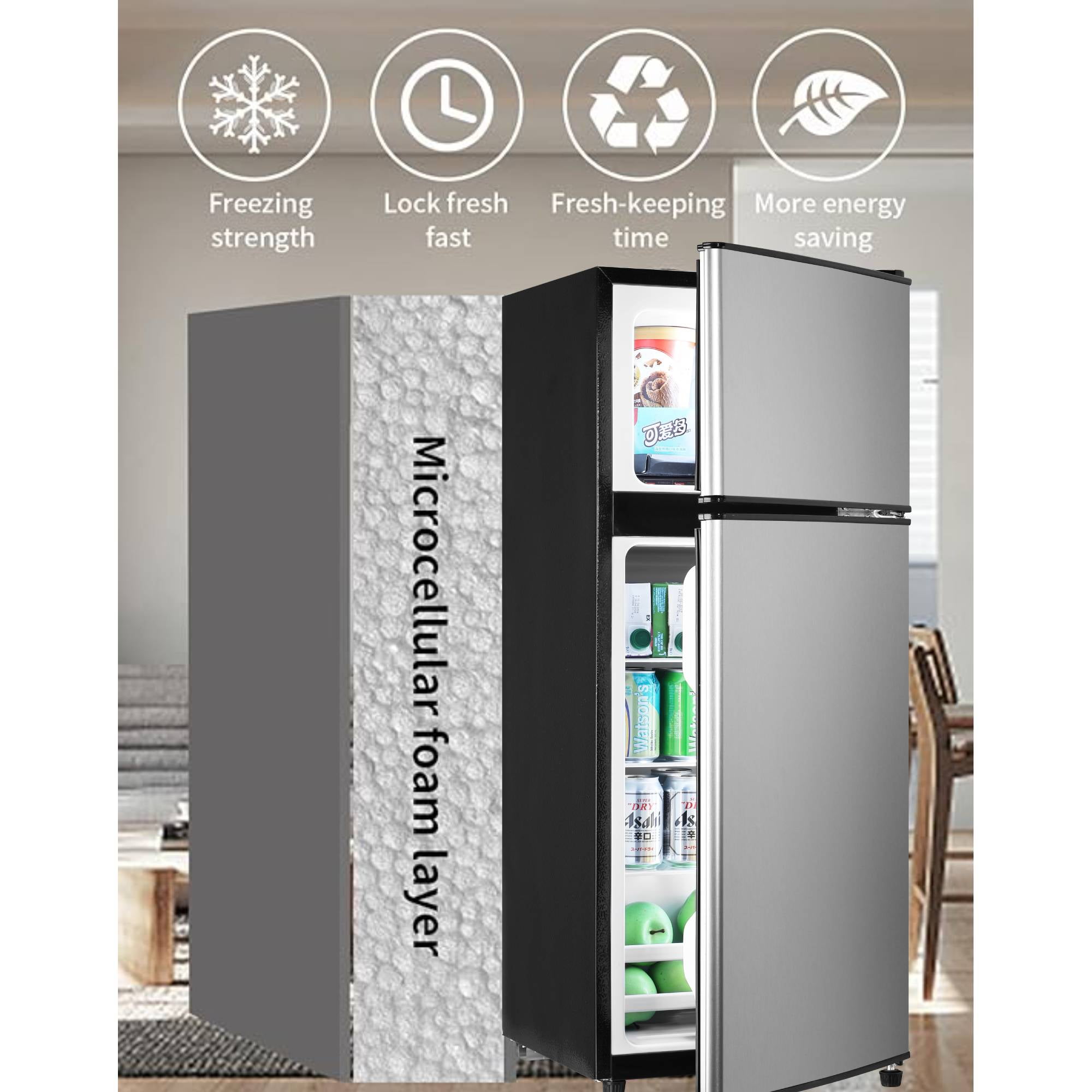 3.8 Cu.Ft Mini Fridge Freezer, 2 Door Small Refrigerator, 7 Level Adjustable Thermostat Freezer&nbsp;Fridge for Living Room, Kitchen and Apartment, Silver