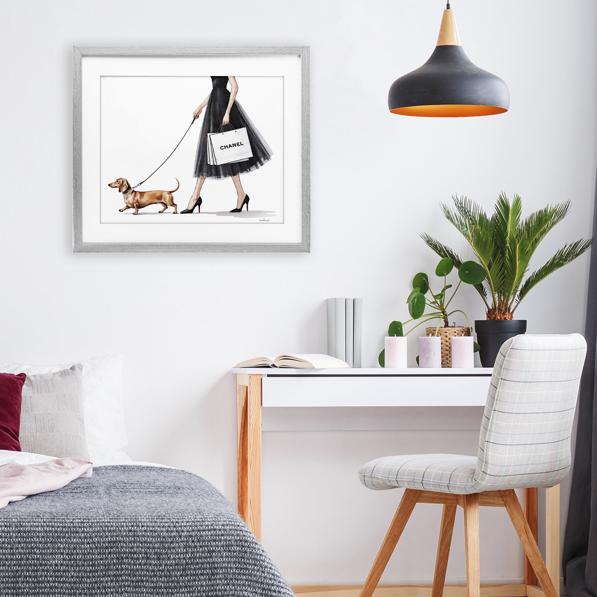 Stupell Industries Glam Dog Walking Gray Framed Print Under Glass, design by Amanda Greenwood