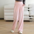 thumbnail image 2 of Lenpel Girls' Wide Leg Pants Children Lightweight Elastic High Waisted Loose Lounge Pants Baggy Causal Trousers with Pockets, 2 of 7