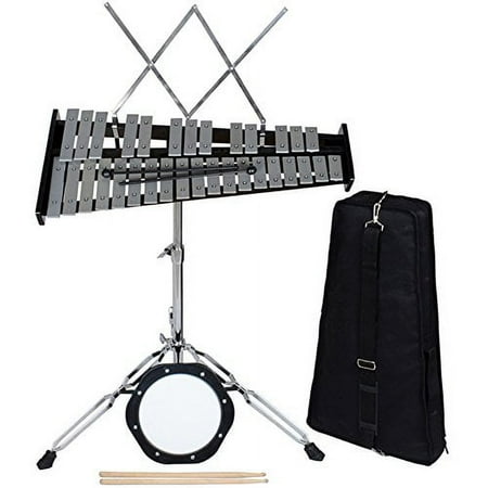 CALHOME 32 Notes Percussion Glockenspiel Bell Kit with Practice Pad+Mallets+Sticks+Stand