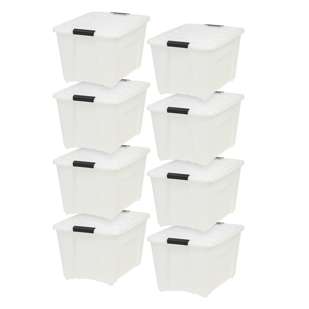 IRIS USA 54 QT Plastic Storage Box with Latches, Pearl, 8 Pack