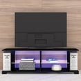 thumbnail image 2 of TV Stand for 32-60 Inch TVs Modern Low Profile Black+Stone Grey Entertainment Center with LED Lights 57 Inch Small TV Console Media Table with Glass Shelves and Hidden Side Bookshelf for Living Room, 2 of 9