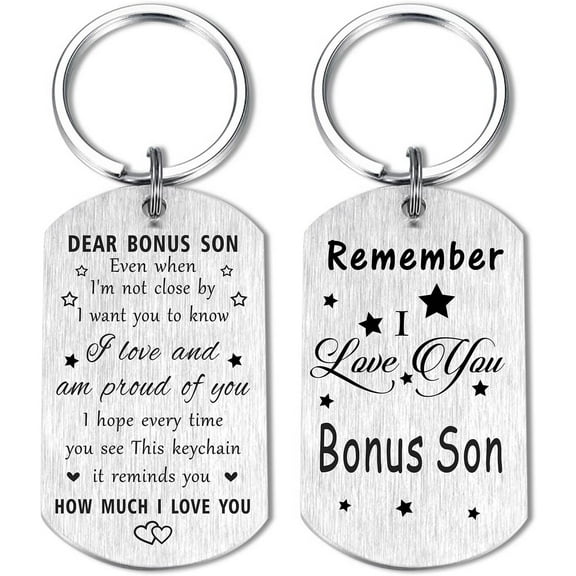 Bonus Son Gifts - I Love You Dear Step Son Keychain for Birthday Graduation Fathers Day from Mom Dad
