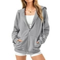 thumbnail image 2 of BXINGOHAI Women's Full Zip Up Hoodie Long Sleeve Hooded Sweatshirts Solid Drawstring with Pockets Jacket Coat for Women Today Gray,L, 2 of 6