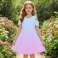 thumbnail image 3 of Cethrio Girls Summer Dresses, OffThe Shoulder Casual Gradient Print Midi Dresses Light Blue Size 9-10T, 3 of 5