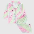 thumbnail image 2 of Odeerbi 1-8 Years Kids Boys Girls Satin Pajamas Notched Lapel Long Sleeve Shirt Pants Set Soft Loungewear Gradient Print Sleepwear Two-piece Pajama Sets Kids Boys Girls Clothes, 2 of 9