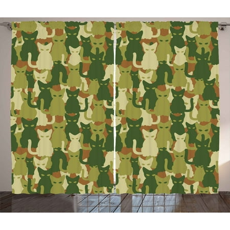 Camo Curtains 2 Panels Set Soldier Kittens Protective Cat Army