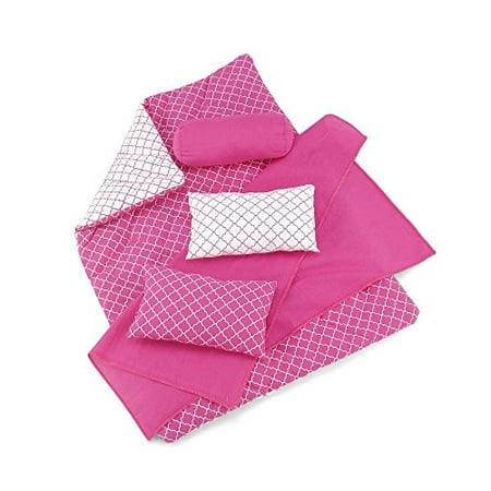 18 Inch Doll Accessories Reversible Pink And White Moroccan Tile 18 Inch Doll Accessories Reversible Pink And White Moroccan Tile Print Bedding Set With Comforter