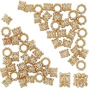 60Pcs Hollow Spacer Beads Large Hole Beads Brass European Beads Lace Beads Charms Golden Tibetan Style Beads for DIY Bracelet Necklace Jewelry Making Wedding Party