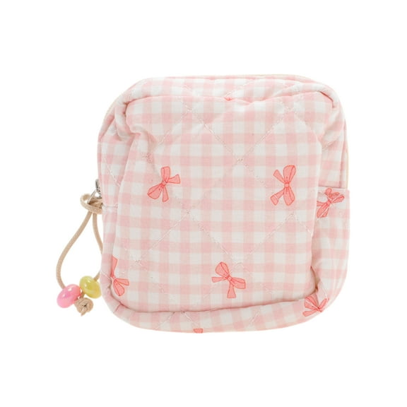 Unique Bargains 1 Pc Bow Knot Makeup Bag for Business Travel Pink Cotton