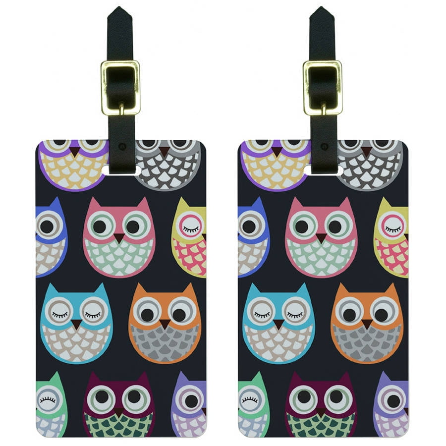 Wonderful Owls Pattern Art Leather Round Luggage Tags Suitcase Labels Bag 