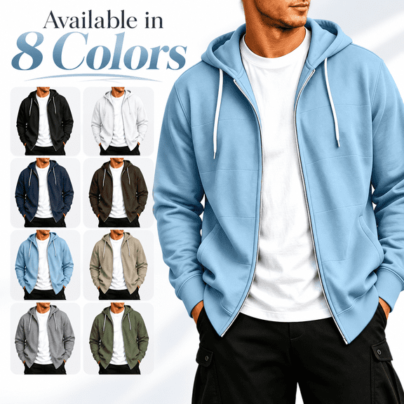 Men's Fleece Hooded Jacket Full Zip Long Sleeve Hoodie with Pockets Fall Winter Loose Zipper Sweatshirt Jacket