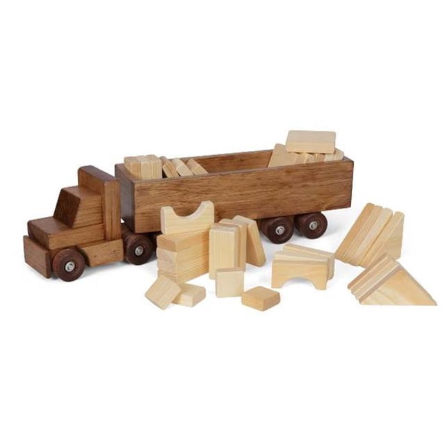 30 Piece Wooden Block Truck Toy with Block Set