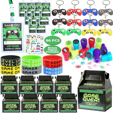 Empire Party 86 Pcs Video Game Party Favors for Kids Birthday, Gamer Party Favors - 12 Set of Birthday Party Supplies
