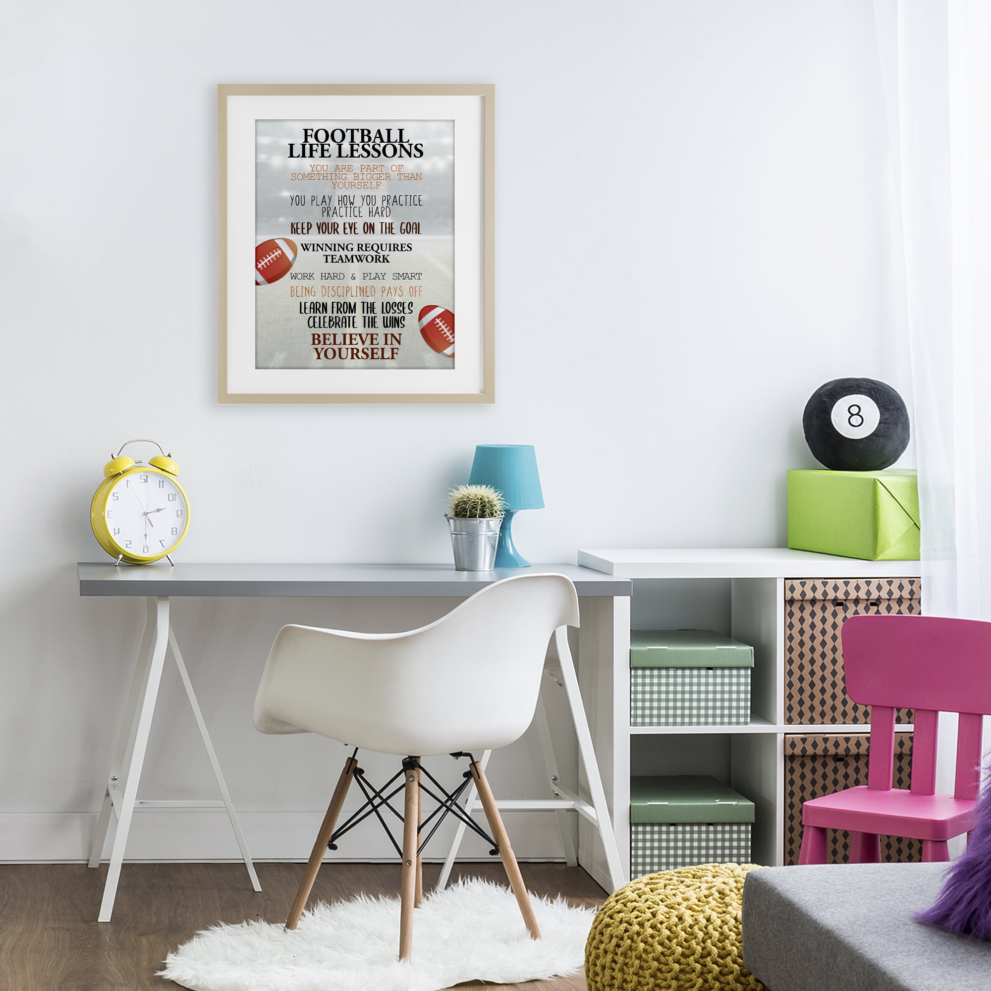 Football Life Lessons Birch Framed Print Under Glass, design by Kim Allen